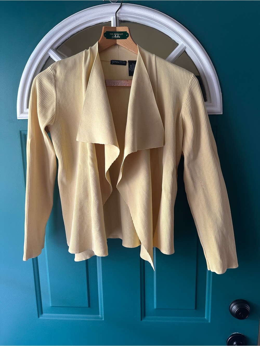 Stitches Pale Yellow Draped Open-Front Blazer Jacket